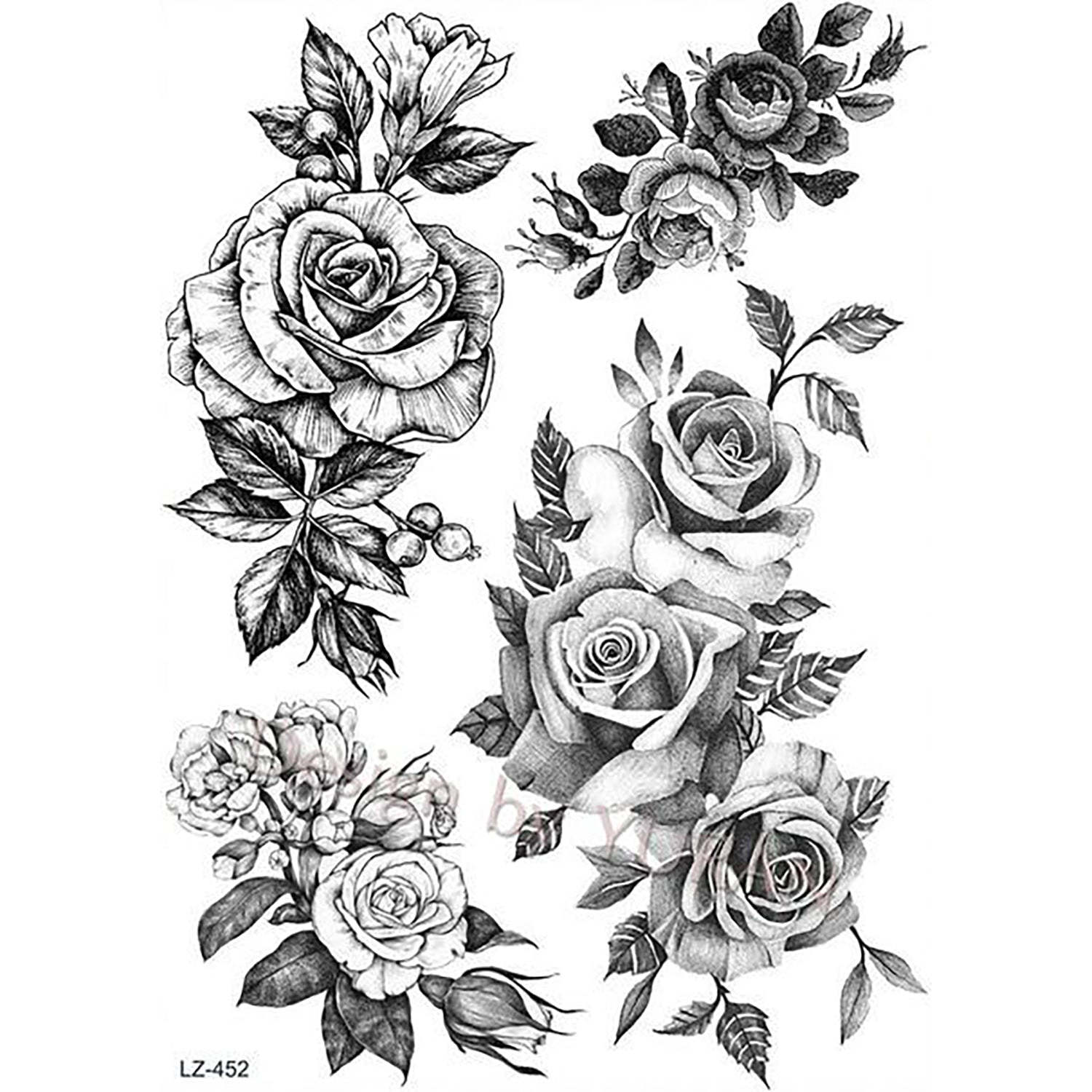 Bonita Vintage Realistic Black Floral Flower Rose Temporary Tattoos – MyBodiArt
